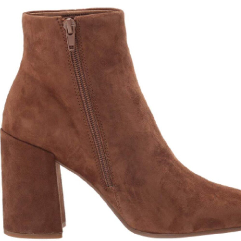 Steve Madden Therese Block Heel Bootie in Brown Suede
